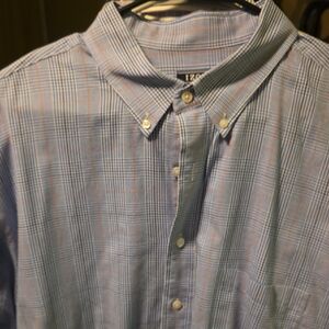 Izod Men's Light Blue and Pink Plaid Shirt